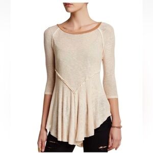Intimately Free People Women's M Top Weekends Layering Gauzy Tee Beige EUC